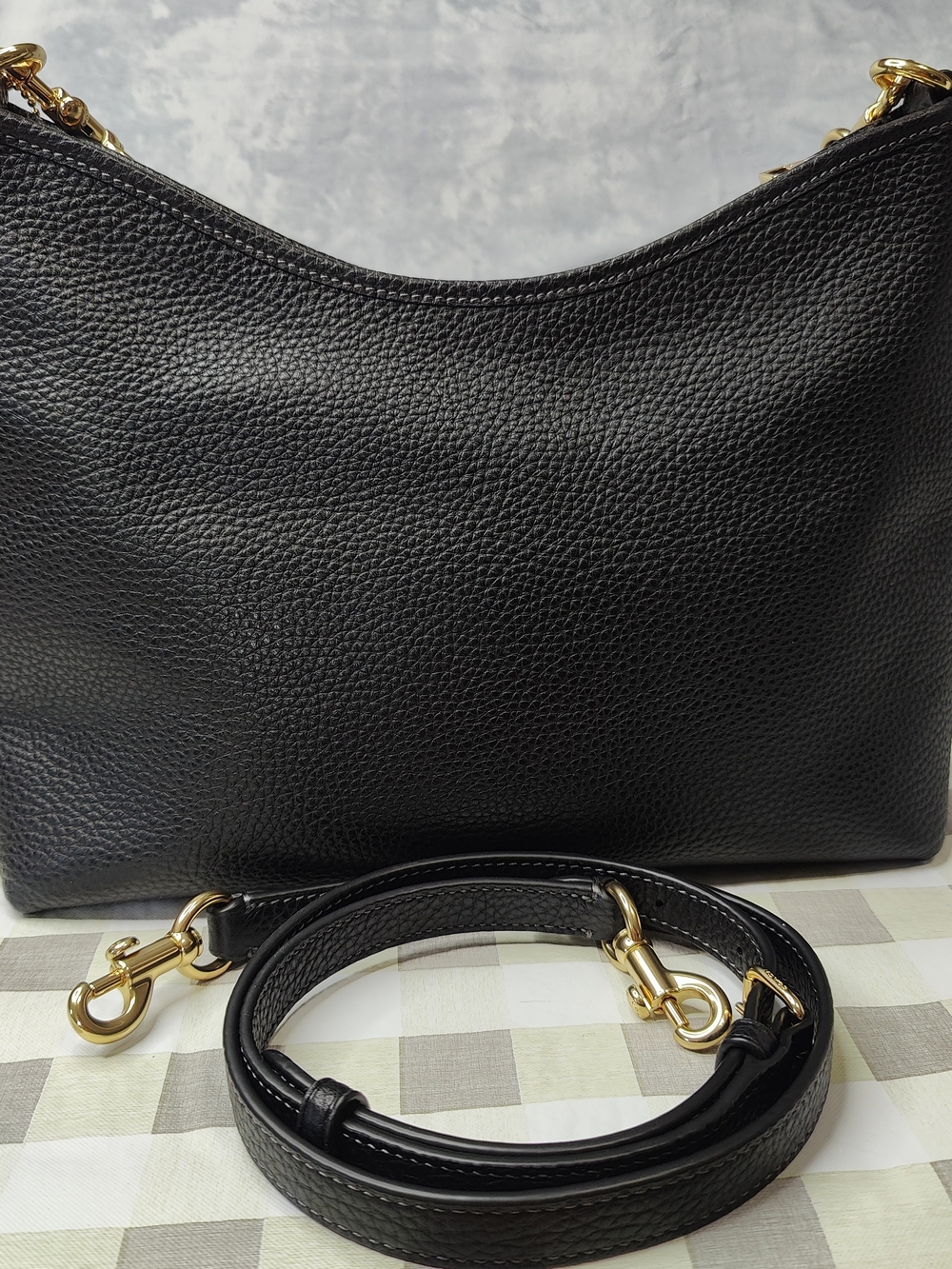 Coach Black Pebbled Leather Shoulder Bag with Gold-Tone Logo - Picture 10 of 13